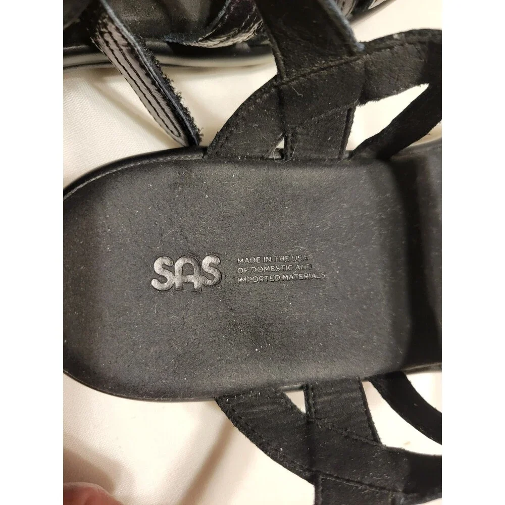 SAS Women's Black Leather Comfort Sandals Strappy Adjustable Hook and  Hoop 10 M